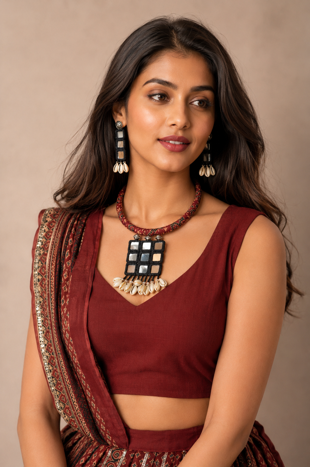 Navratri Hasli Necklace | Designer Gujarati Garba Jewellery | Mirror Work & Thread Work Necklace Set | Traditional Ethnic Jewellery for Navratri & Garba