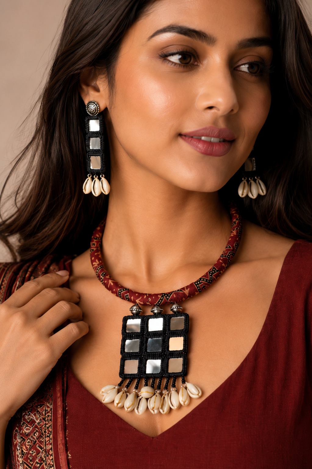 Navratri Hasli Necklace | Designer Gujarati Garba Jewellery | Mirror Work & Thread Work Necklace Set | Traditional Ethnic Jewellery for Navratri & Garba
