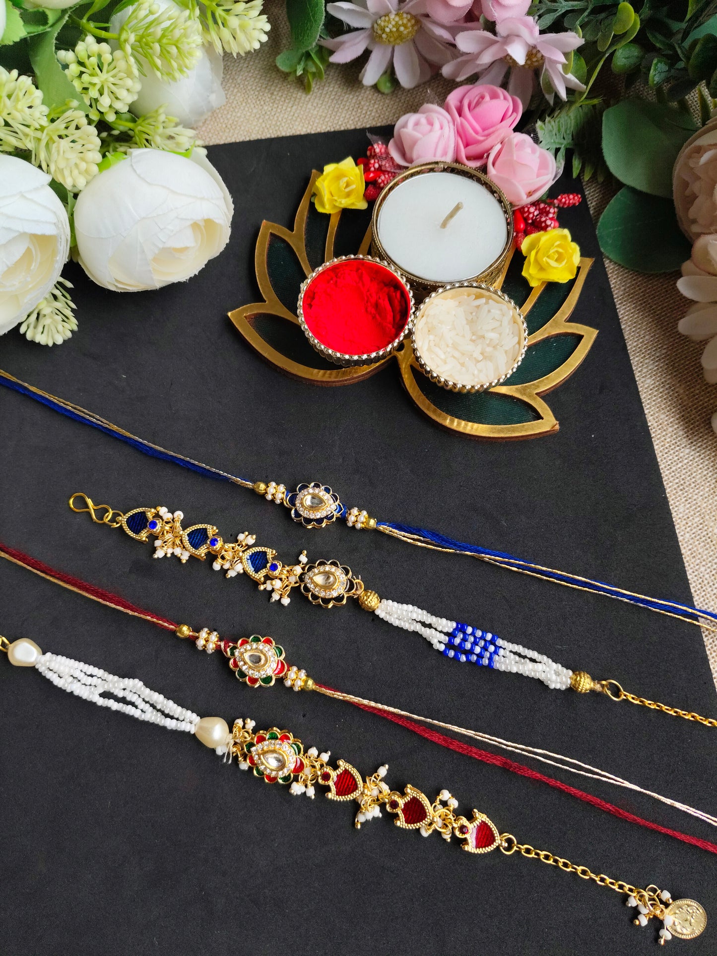 Premium Handmade Couple Rakhi Pair Set with Lumba | Bhai Bhabhi Rakhi | Kundan Stone & Ghungroo Rakhi | Designer Raksha Bandhan Couple Rakhi 2026 | Handmade Rakhi Set