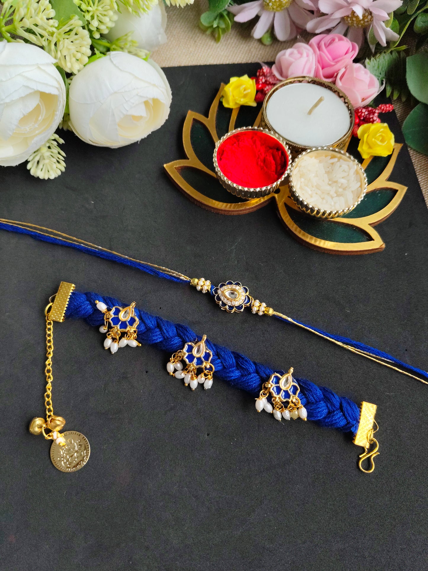 Premium Handmade Couple Rakhi Pair Set with Lumba | Bhai Bhabhi Rakhi | Kundan Stone & Ghungroo Rakhi | Designer Raksha Bandhan Couple Rakhi 2026 | Handmade Rakhi Set