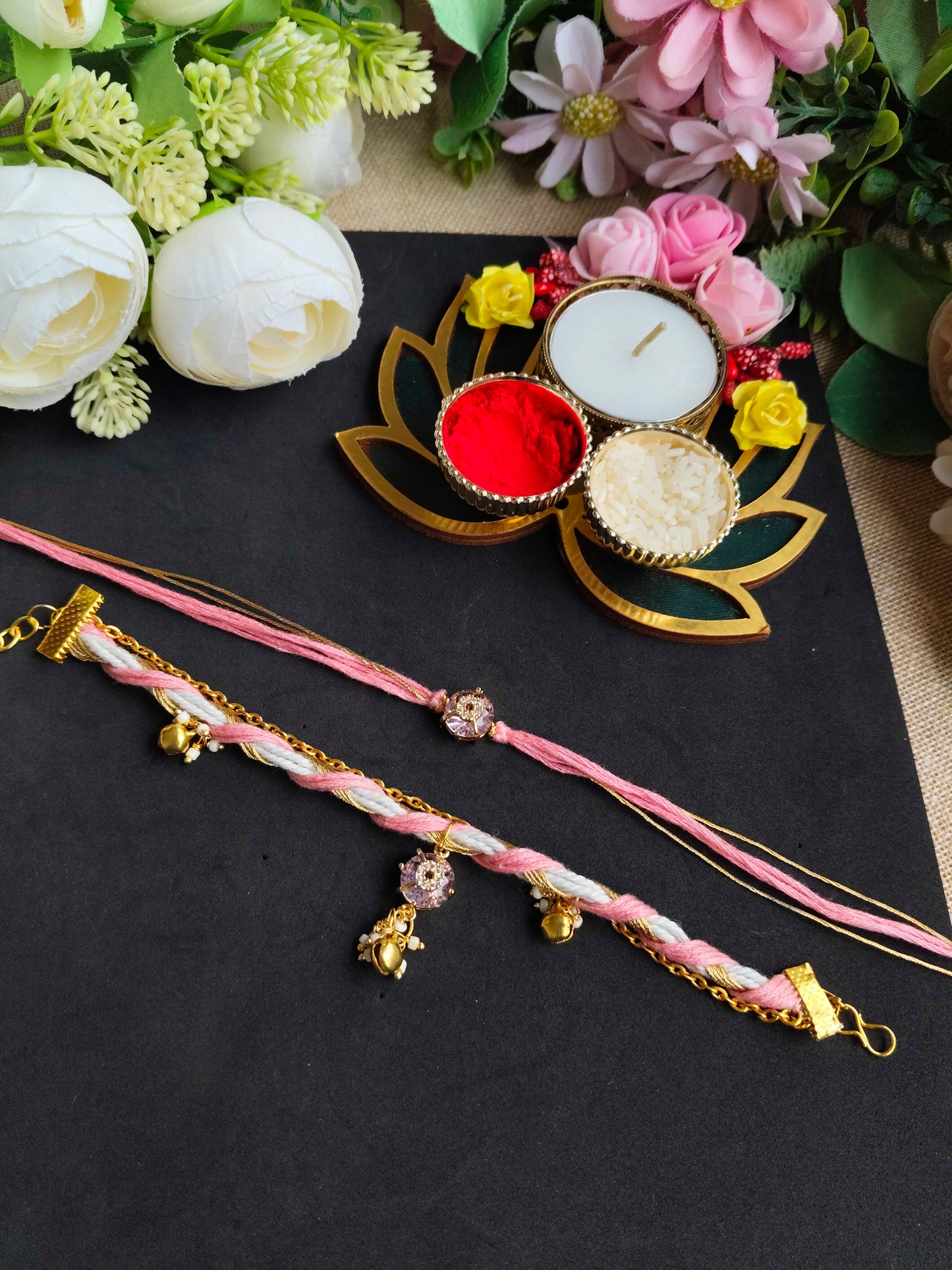 Premium Handmade Couple Rakhi Pair Set with Lumba | Bhai Bhabhi Rakhi | Kundan Stone & Ghungroo Rakhi | Designer Raksha Bandhan Couple Rakhi 2026 | Handmade Rakhi Set