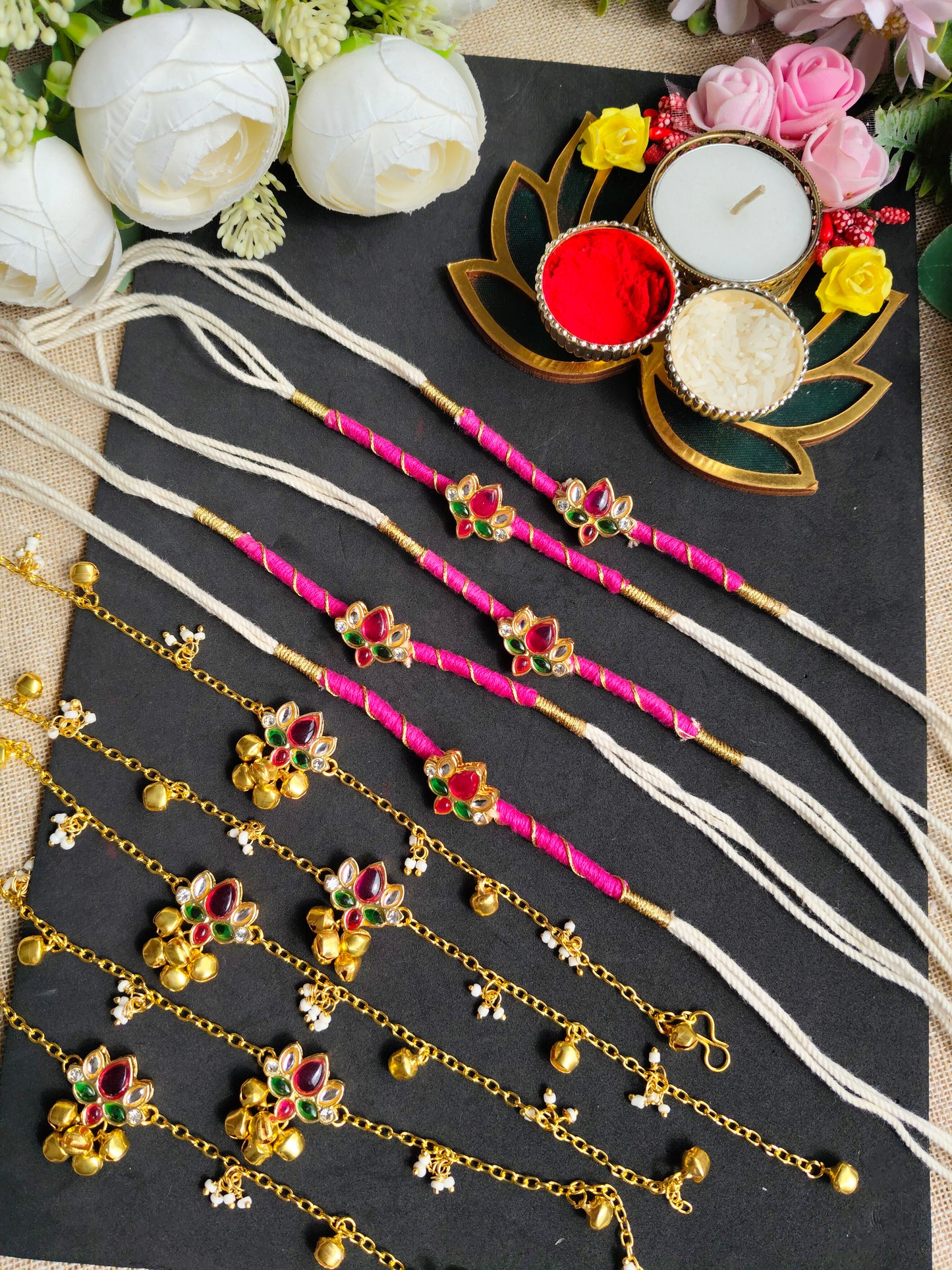 Premium Handmade Couple Rakhi Pair Set with Lumba | Bhai Bhabhi Rakhi | Kundan Stone & Ghungroo Rakhi | Designer Raksha Bandhan Couple Rakhi 2026 | Handmade Rakhi Set