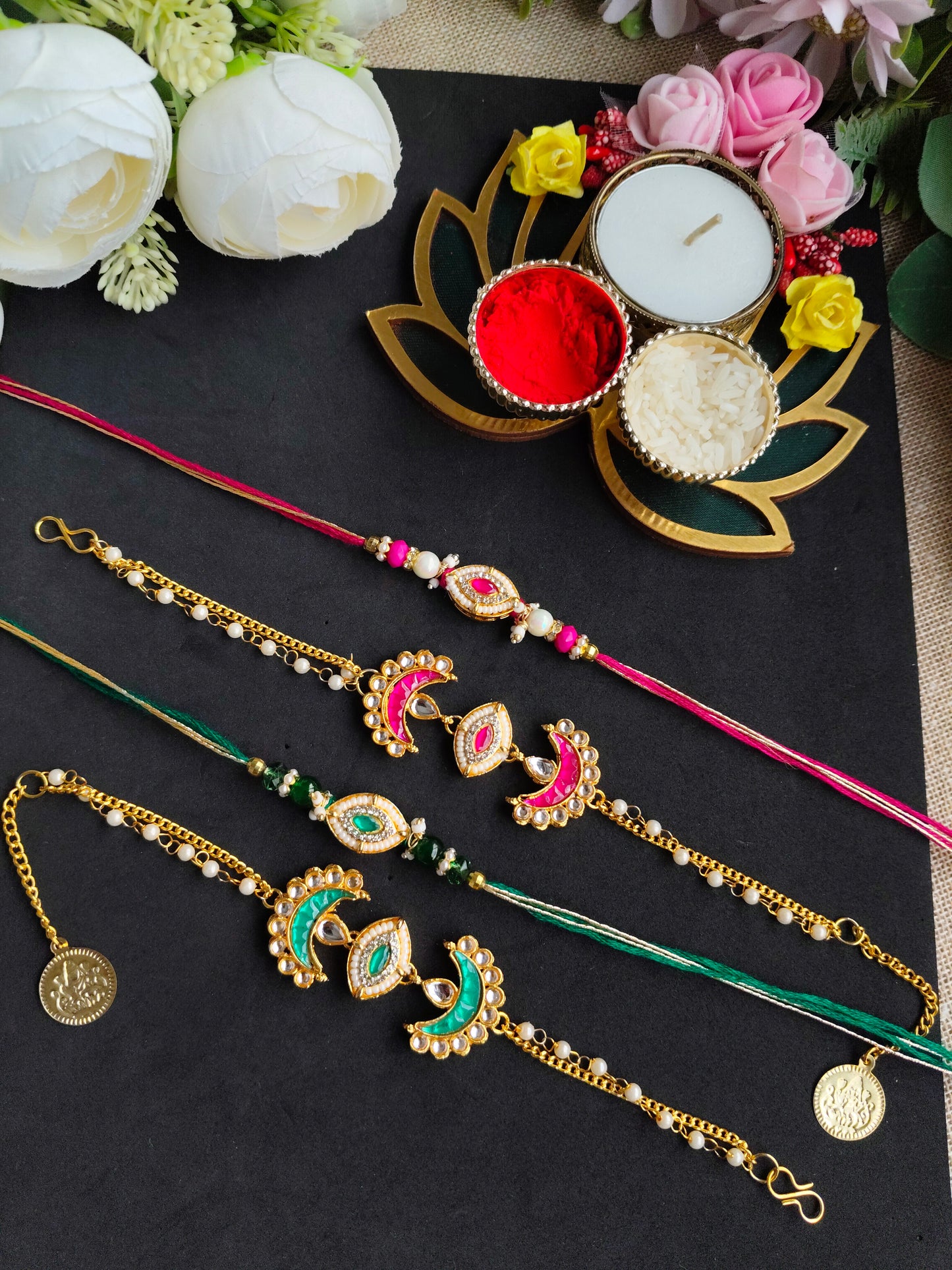 Premium Handmade Couple Rakhi Pair Set with Lumba | Bhai Bhabhi Rakhi | Kundan Stone & Ghungroo Rakhi | Designer Raksha Bandhan Couple Rakhi 2026 | Handmade Rakhi Set