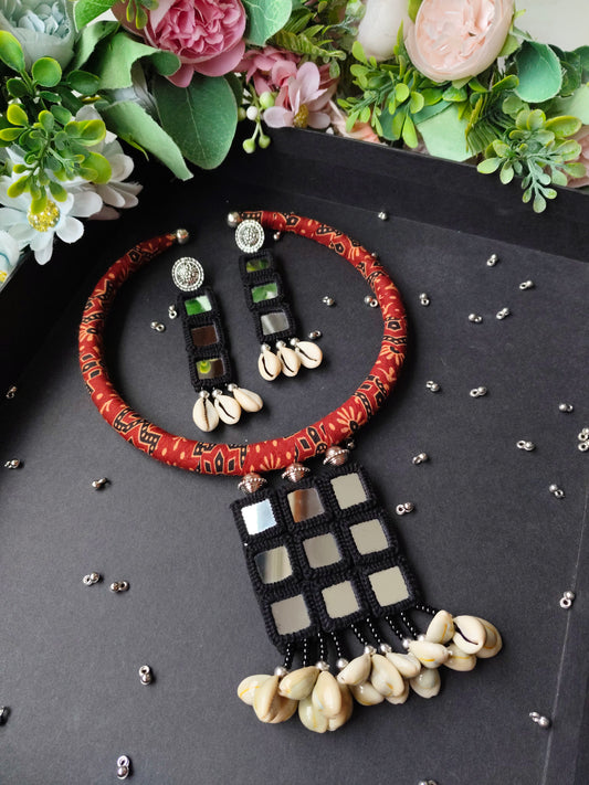 Navratri Hasli Necklace | Designer Gujarati Garba Jewellery | Mirror Work & Thread Work Necklace Set | Traditional Ethnic Jewellery for Navratri & Garba