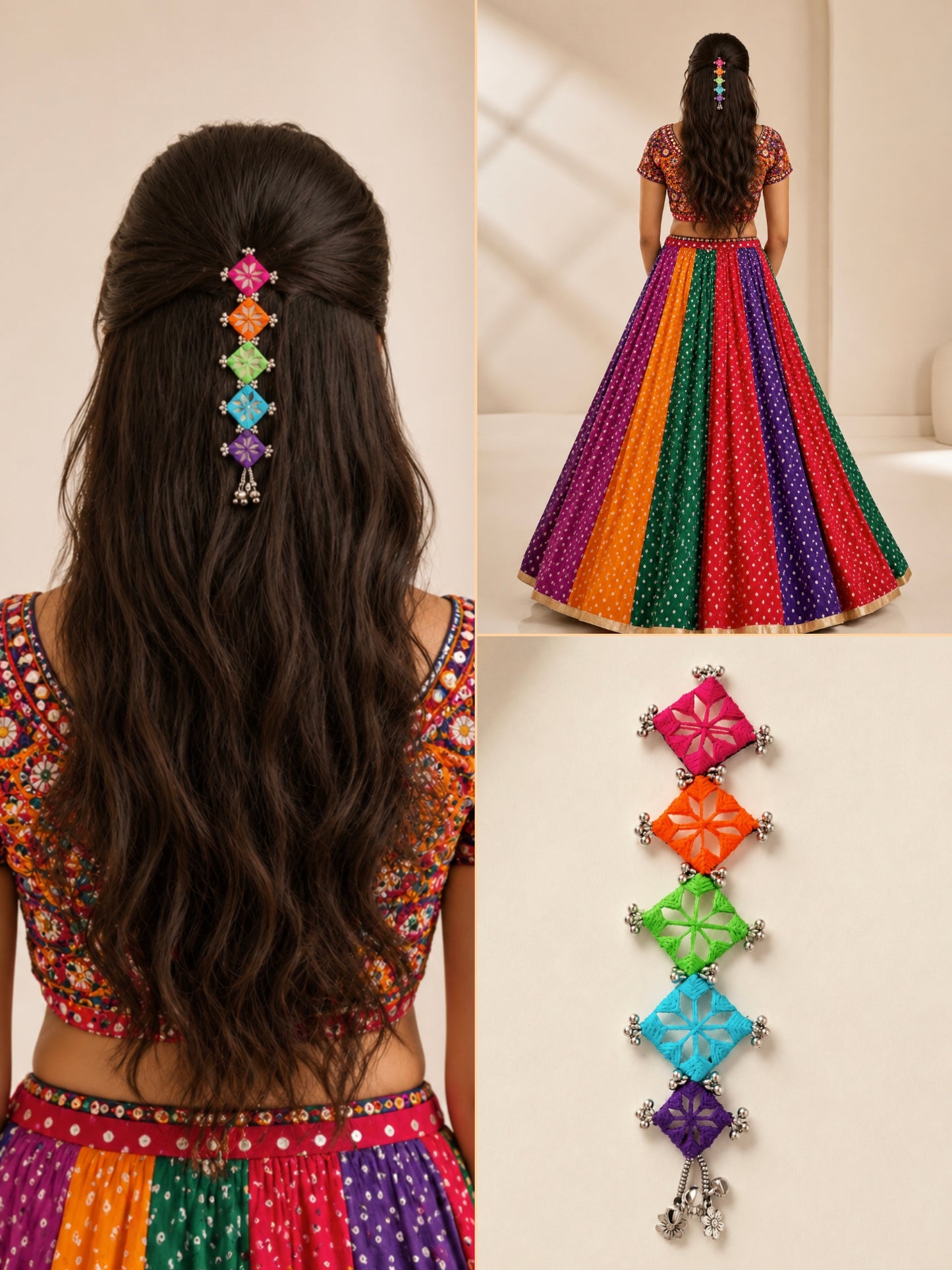 Handmade Navratri Hair Accessories for Women | Traditional Mirror Work Hair Brooch & Boho Hair Jewellery (Copy)