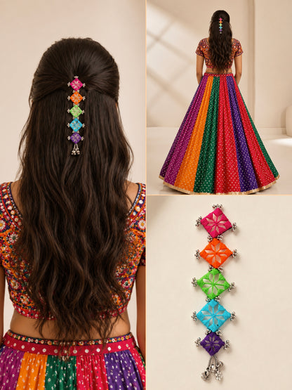 Handmade Navratri Hair Accessories for Women | Traditional Mirror Work Hair Brooch & Boho Hair Jewellery (Copy)