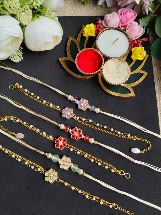 Premium Handmade Couple Rakhi Pair Set with Lumba | Bhai Bhabhi Rakhi | Kundan Stone & Ghungroo Rakhi | Designer Raksha Bandhan Couple Rakhi 2026 | Handmade Rakhi (Set of 3 pairs)