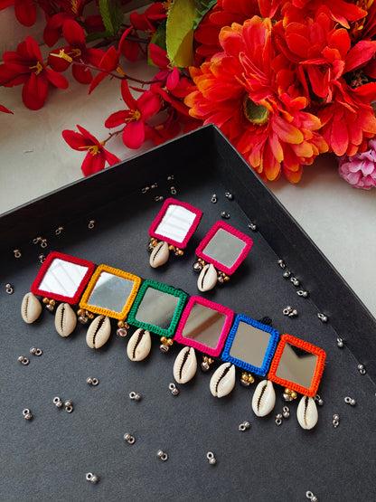 Multi colour mirror choker necklace set