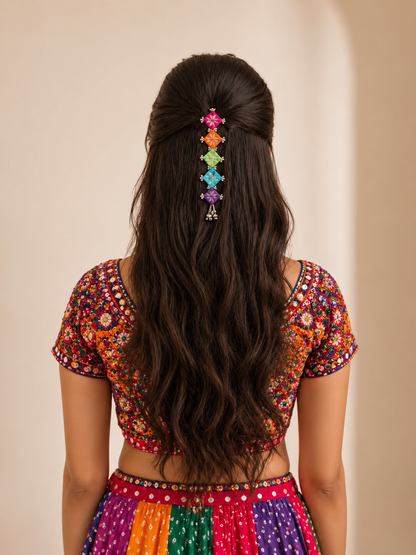 Handmade Navratri Hair Accessories for Women | Traditional Mirror Work Hair Brooch & Boho Hair Jewellery (Copy)