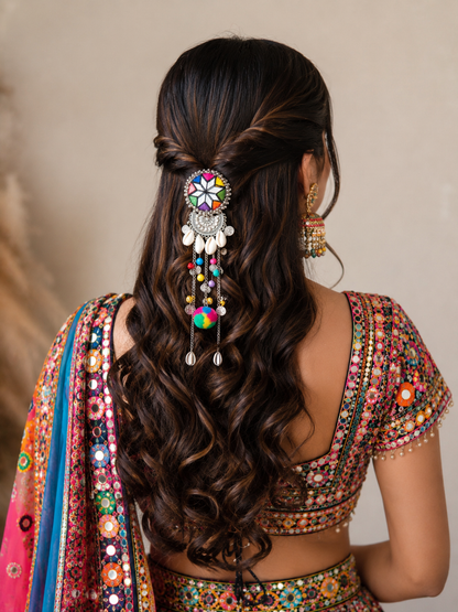Handmade Navratri Hair Accessories for Women | Traditional Mirror Work Hair Brooch & Boho Hair Jewellery