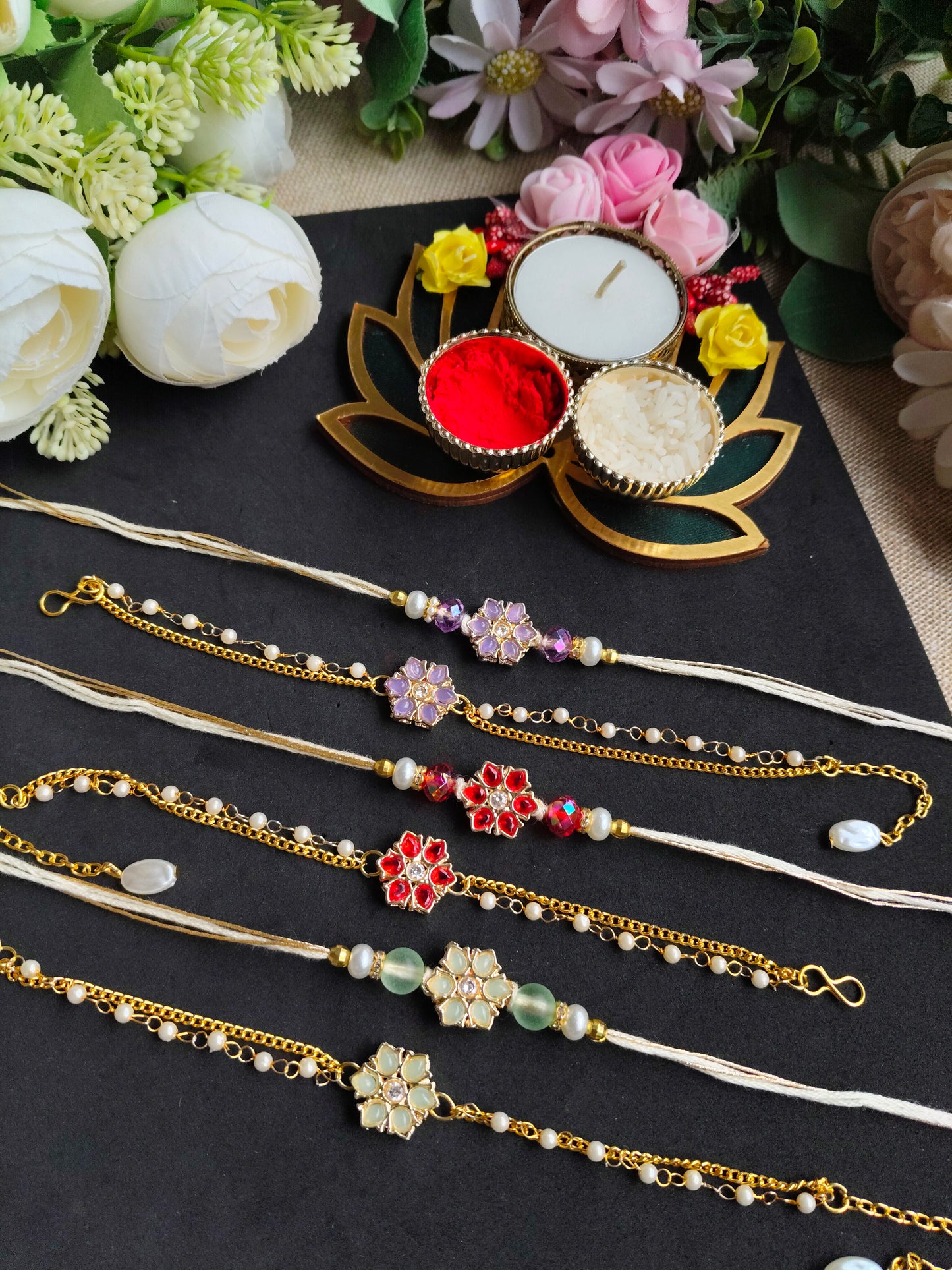 Premium Handmade Couple Rakhi Pair Set with Lumba | Bhai Bhabhi Rakhi | Kundan Stone & Ghungroo Rakhi | Designer Raksha Bandhan Couple Rakhi 2026 | Handmade Rakhi (Set of 3 pairs)