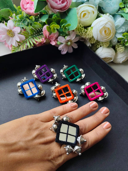 Navratri Finger Ring| Navratri Special Handmade Embroidered Mirror Work Finger Rings | Handcrafted Garba Jewellery