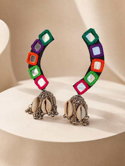 Navratri Earcuff Earrings | Navratri Special Handmade Multicolor Mirror Work Ear Cuffs | Trendy Garba & Dandiya Earrings | Handcrafted Navratri Jewellery