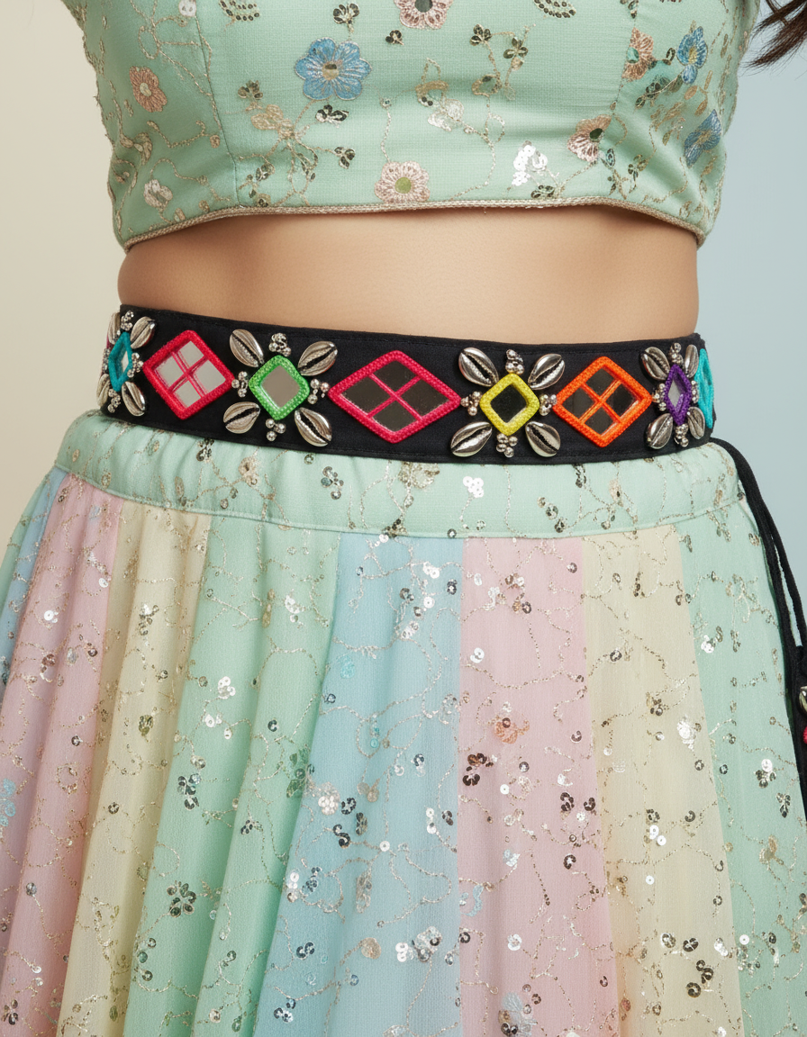 Waist Belt for Navratri Chaniya Choli | Designer Mirror Work & Cowrie Shell Kamarbandh | Garba Jewellery