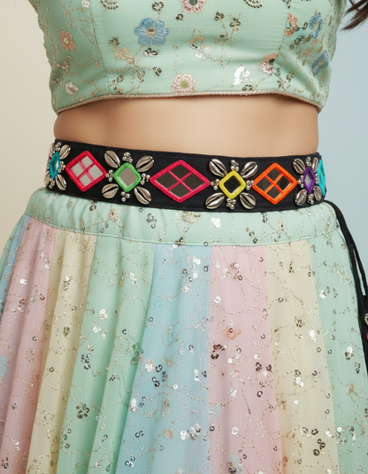 Waist Belt for Navratri Chaniya Choli | Designer Mirror Work & Cowrie Shell Kamarbandh | Garba Jewellery