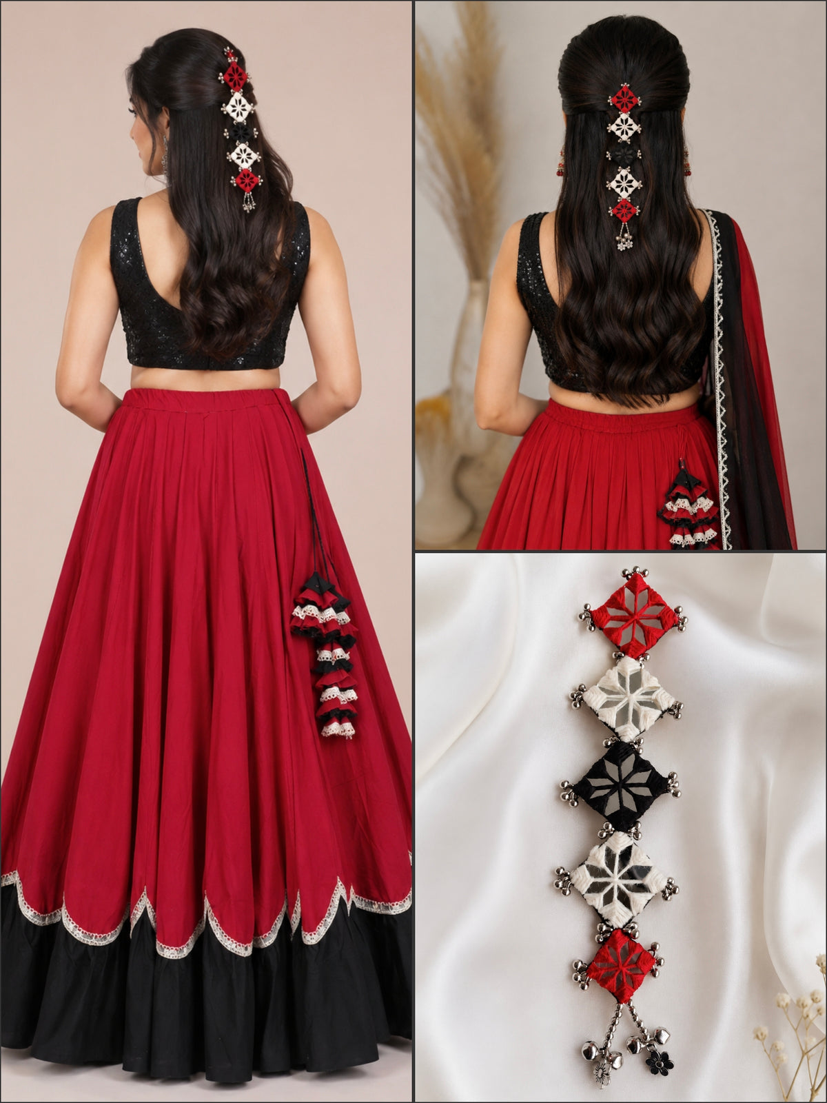 Navratri Hair Accessories for Women | Traditional Mirror Work Hair Brooch & Boho Hair Jewellery