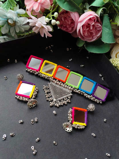 Navratri necklace set| mirror choker set| garba necklace set| Dandiya jewellery| choker necklace set| oxidised choker set for navratri