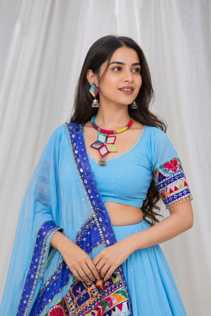 Navratri Hasli Necklace | Designer Gujarati Garba Jewellery | Mirror Work & Thread Work Necklace Set | Traditional Ethnic Jewellery for Navratri & Garba