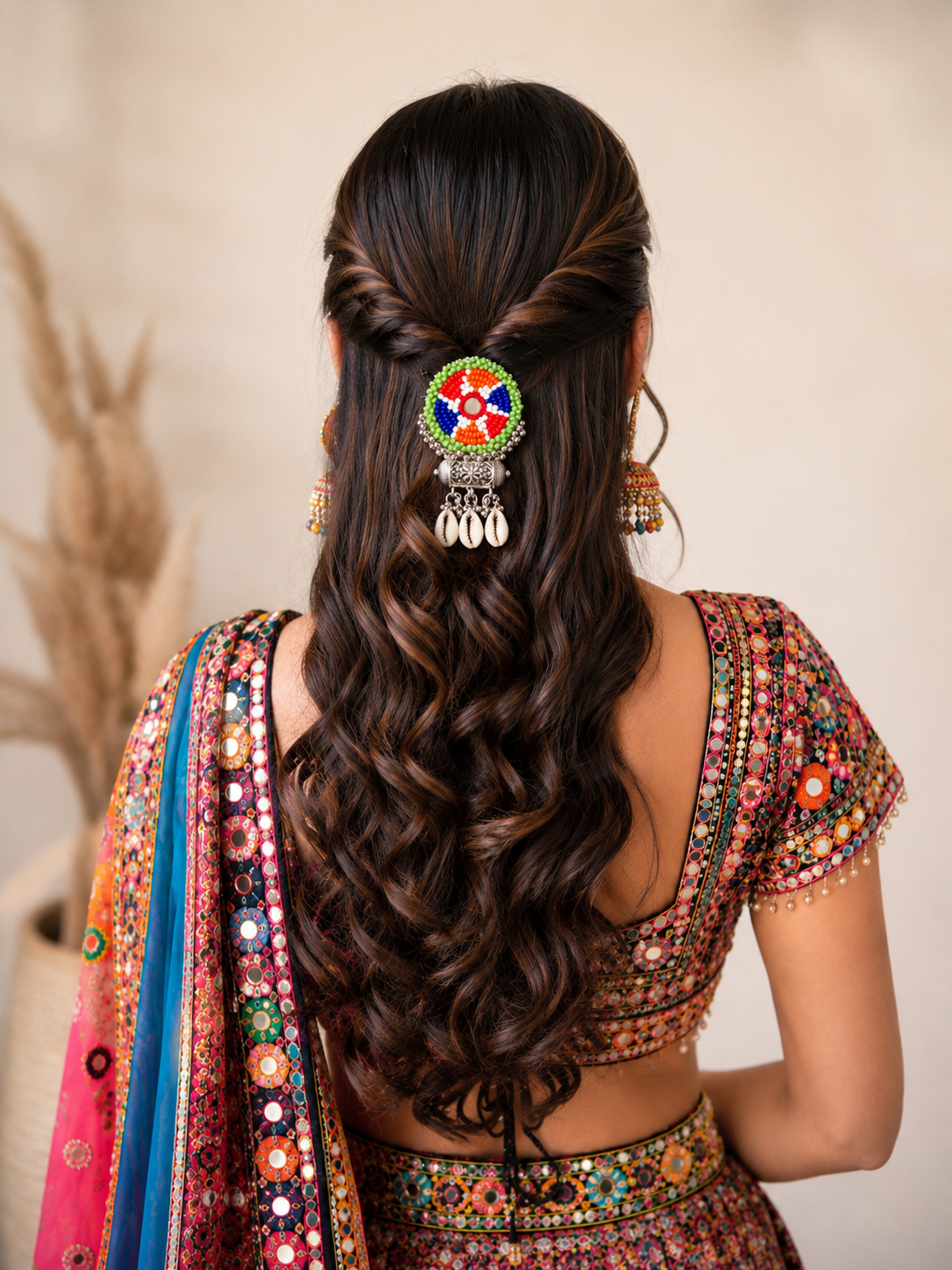 Navratri Hair Accessories for Women | Traditional Mirror Work Hair Brooch & Boho Hair Jewellery