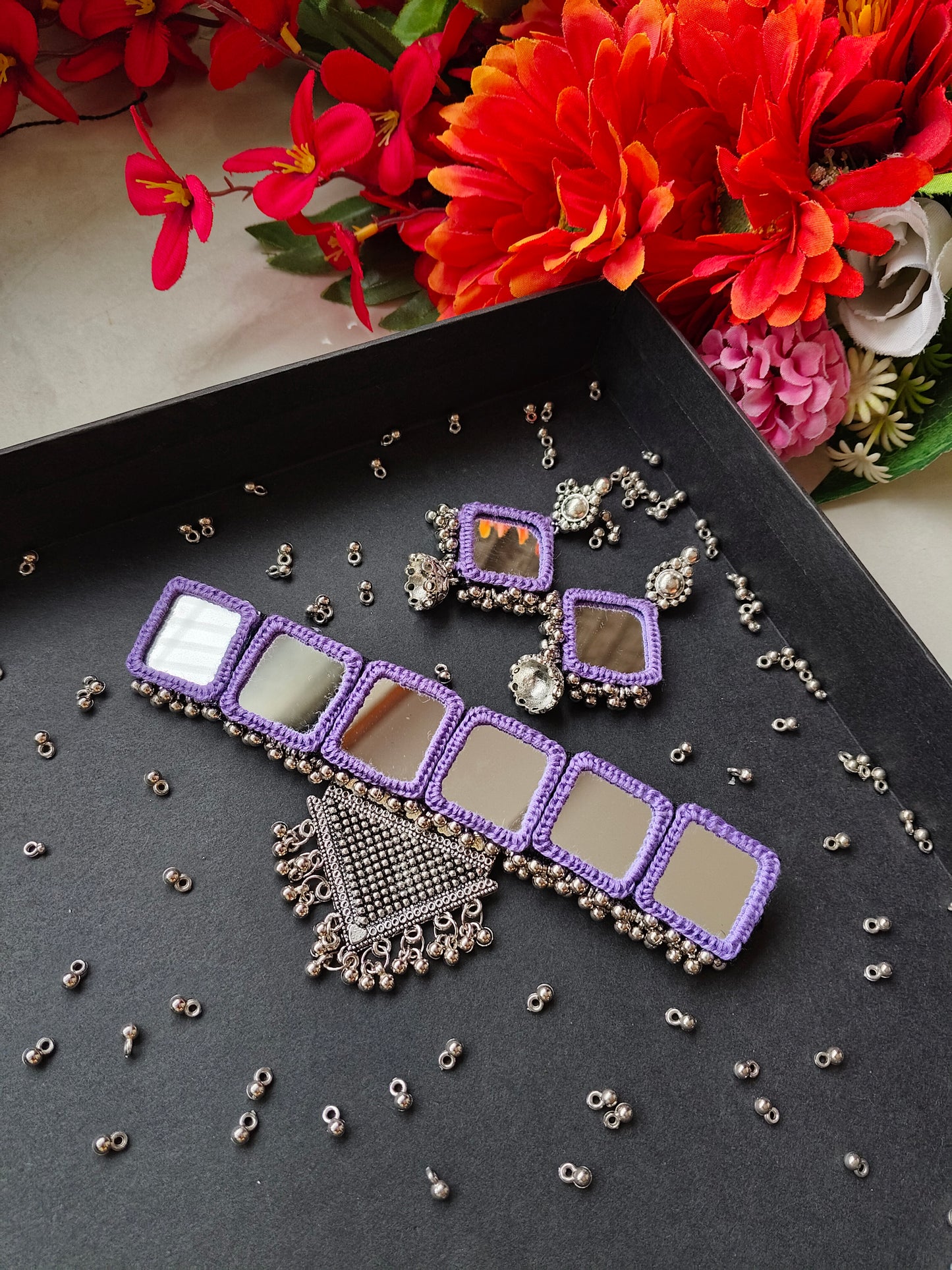 Single Colored Mirrorwork necklace Set