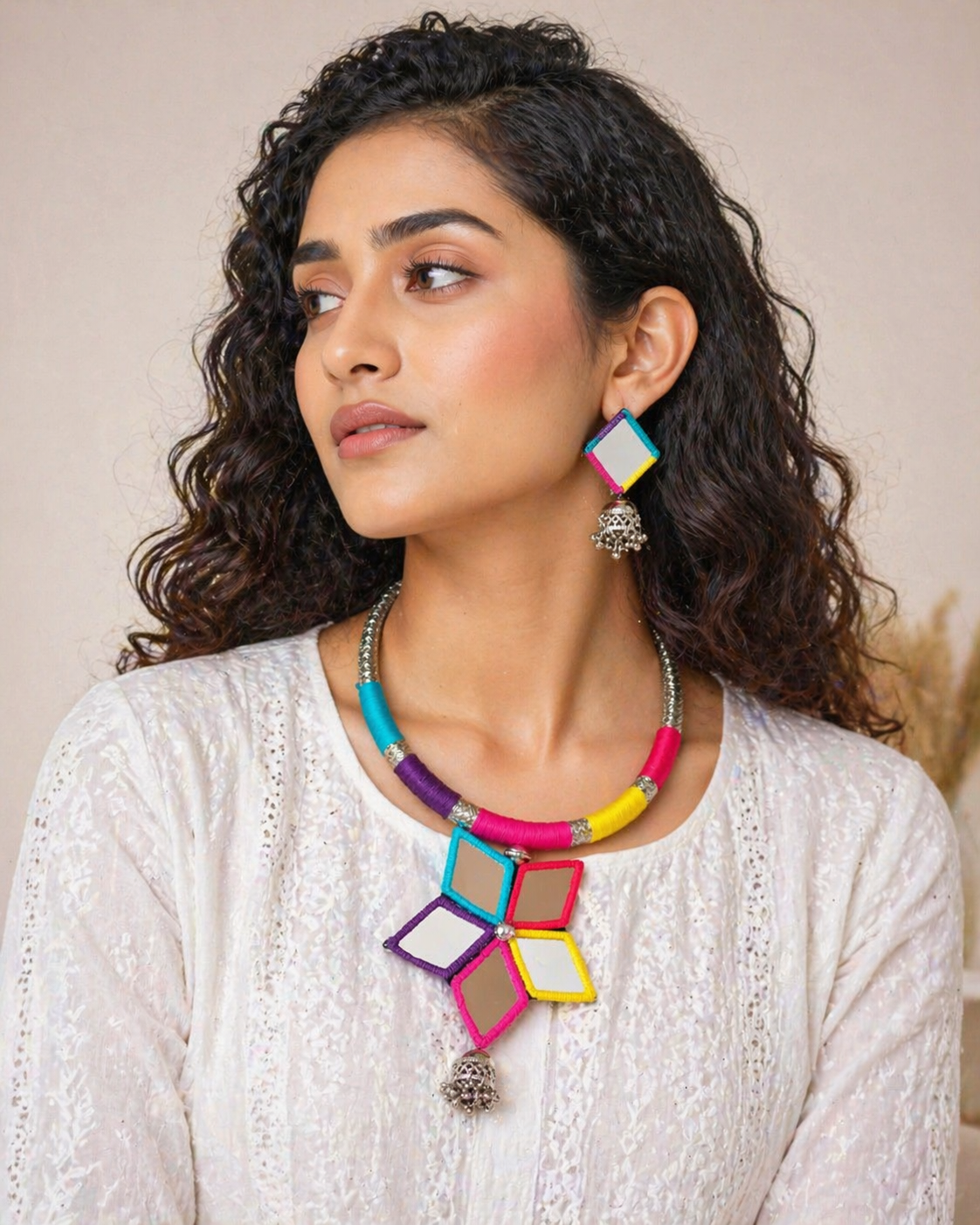 Navratri Hasli Necklace | Designer Gujarati Garba Jewellery | Mirror Work & Thread Work Necklace Set | Traditional Ethnic Jewellery for Navratri & Garba