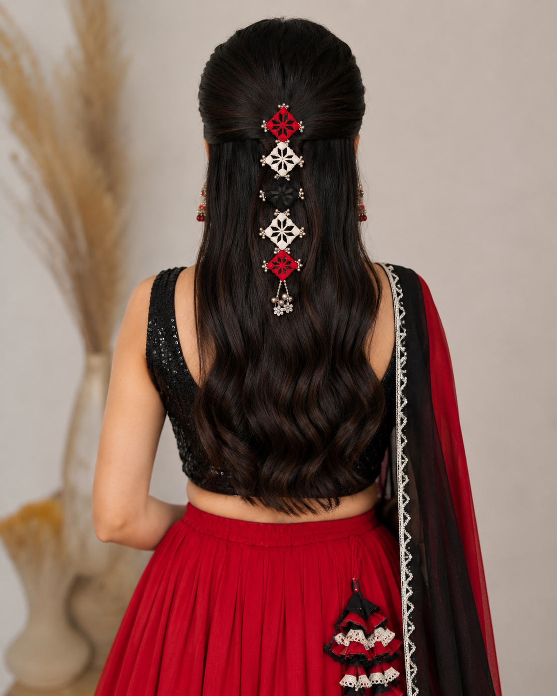 Navratri Hair Accessories for Women | Traditional Mirror Work Hair Brooch & Boho Hair Jewellery