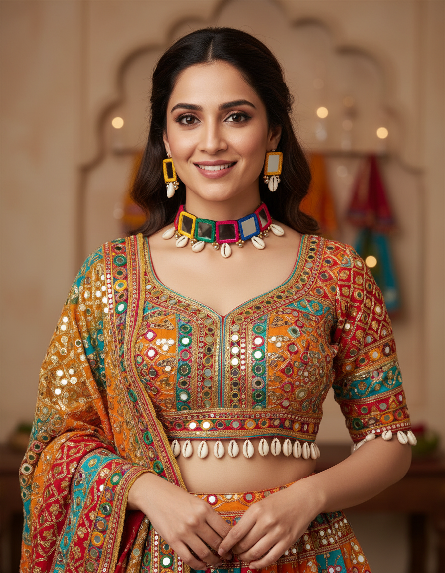 Multi colour mirror choker necklace set
