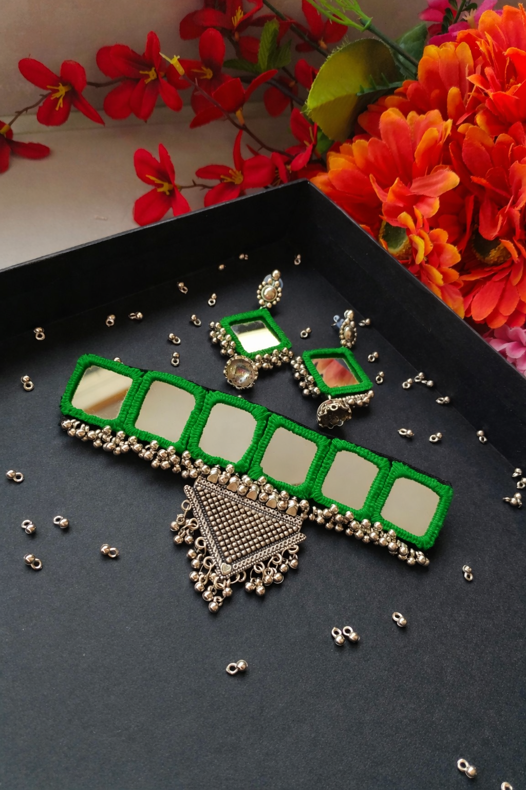 Single Colored Mirrorwork necklace Set