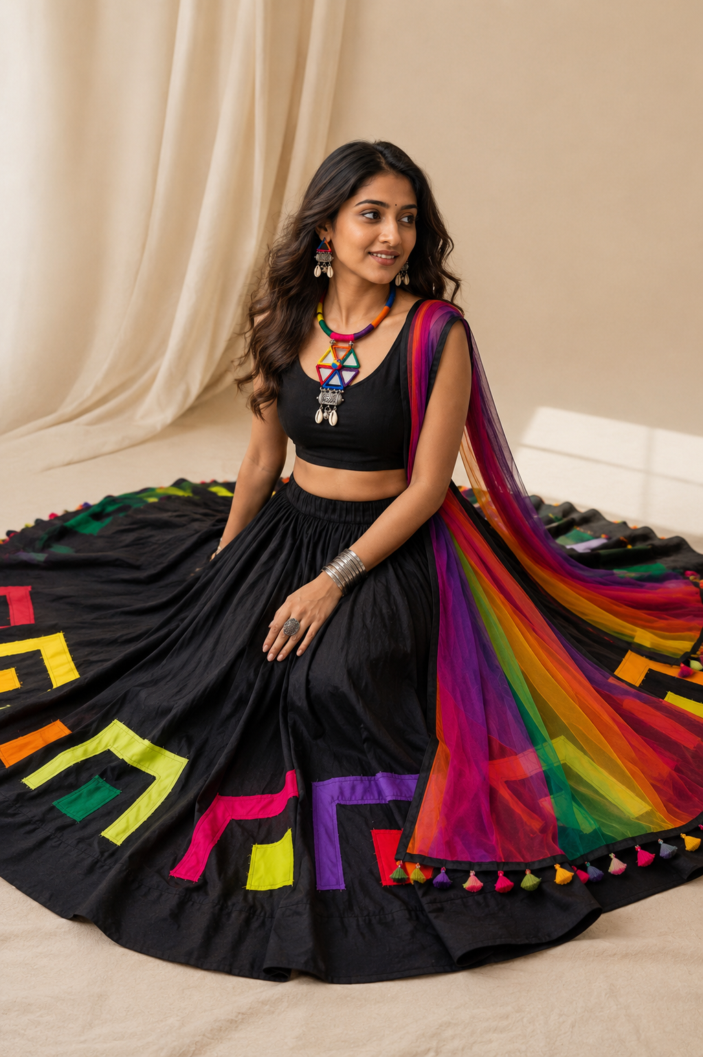 Navratri Special Hasli Necklace | Designer Gujarati Garba Jewellery | Mirror Work & Thread Work Necklace Set | Traditional Ethnic Jewellery for Navratri & Garba