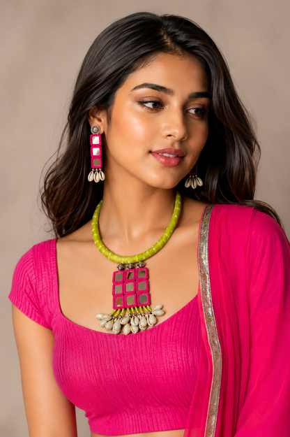 Navratri Special Hasli Necklace | Designer Gujarati Garba Jewellery | Mirror Work & Thread Work Necklace Set | Traditional Ethnic Jewellery for Navratri & Garba