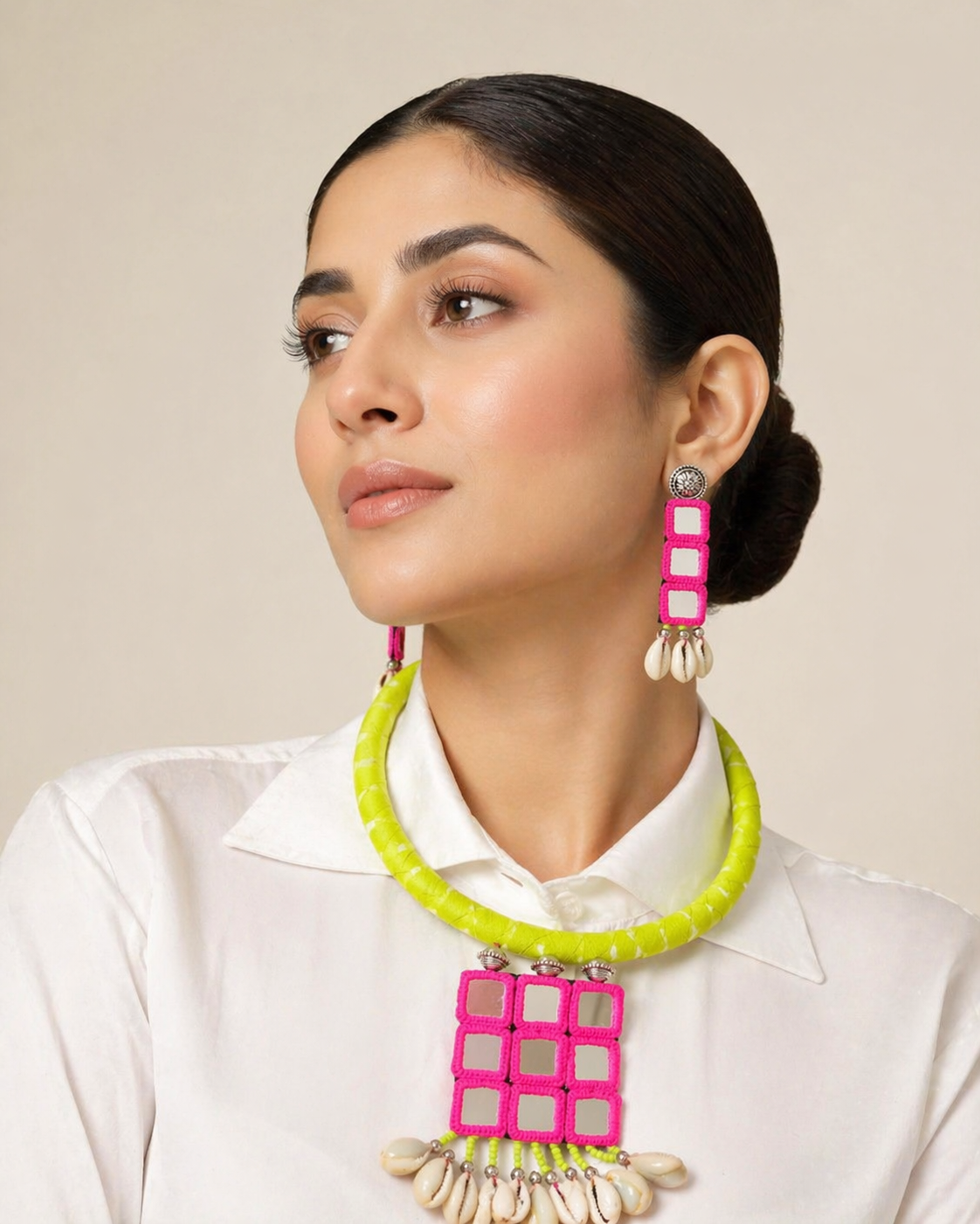 Navratri Special Hasli Necklace | Designer Gujarati Garba Jewellery | Mirror Work & Thread Work Necklace Set | Traditional Ethnic Jewellery for Navratri & Garba