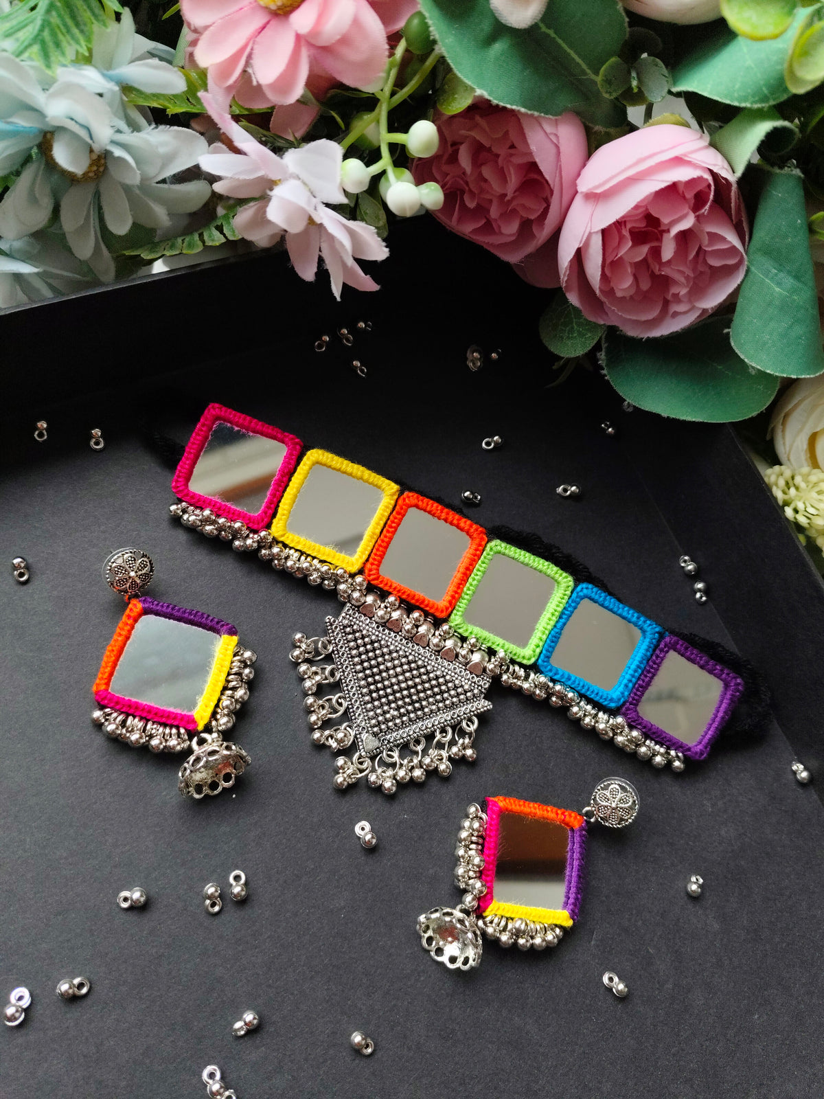 Navratri necklace set| mirror choker set| garba necklace set| Dandiya jewellery| choker necklace set| oxidised choker set for navratri