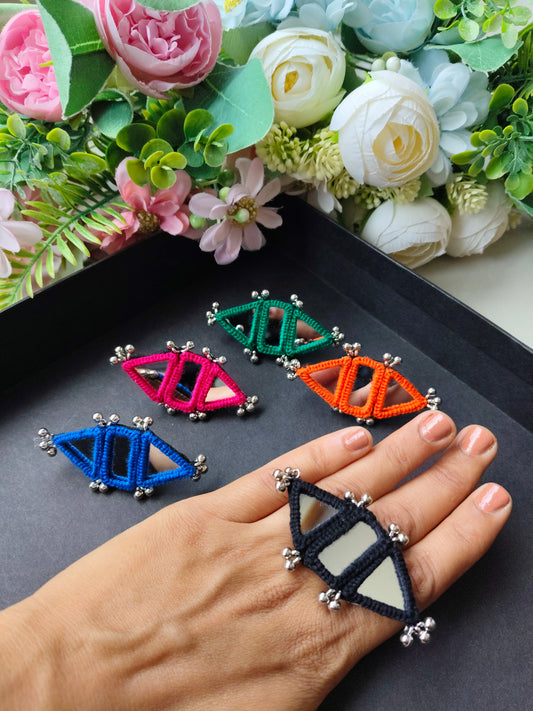 Navratri Finger Ring| Navratri Special Handmade Embroidered Mirror Work Finger Rings | Handcrafted Garba Jewellery
