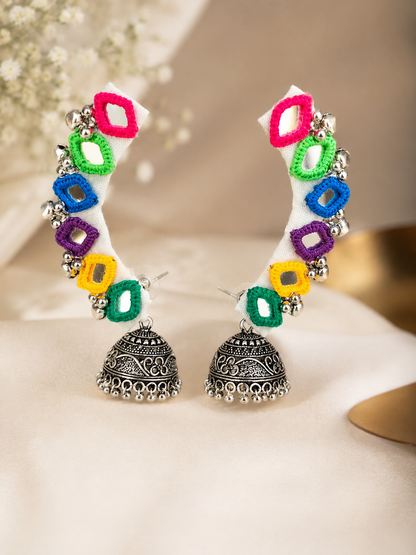 Navratri Earcuff Earrings | Navratri Special Handmade Multicolor Mirror Work Ear Cuffs | Trendy Garba & Dandiya Earrings | Handcrafted Navratri Jewellery