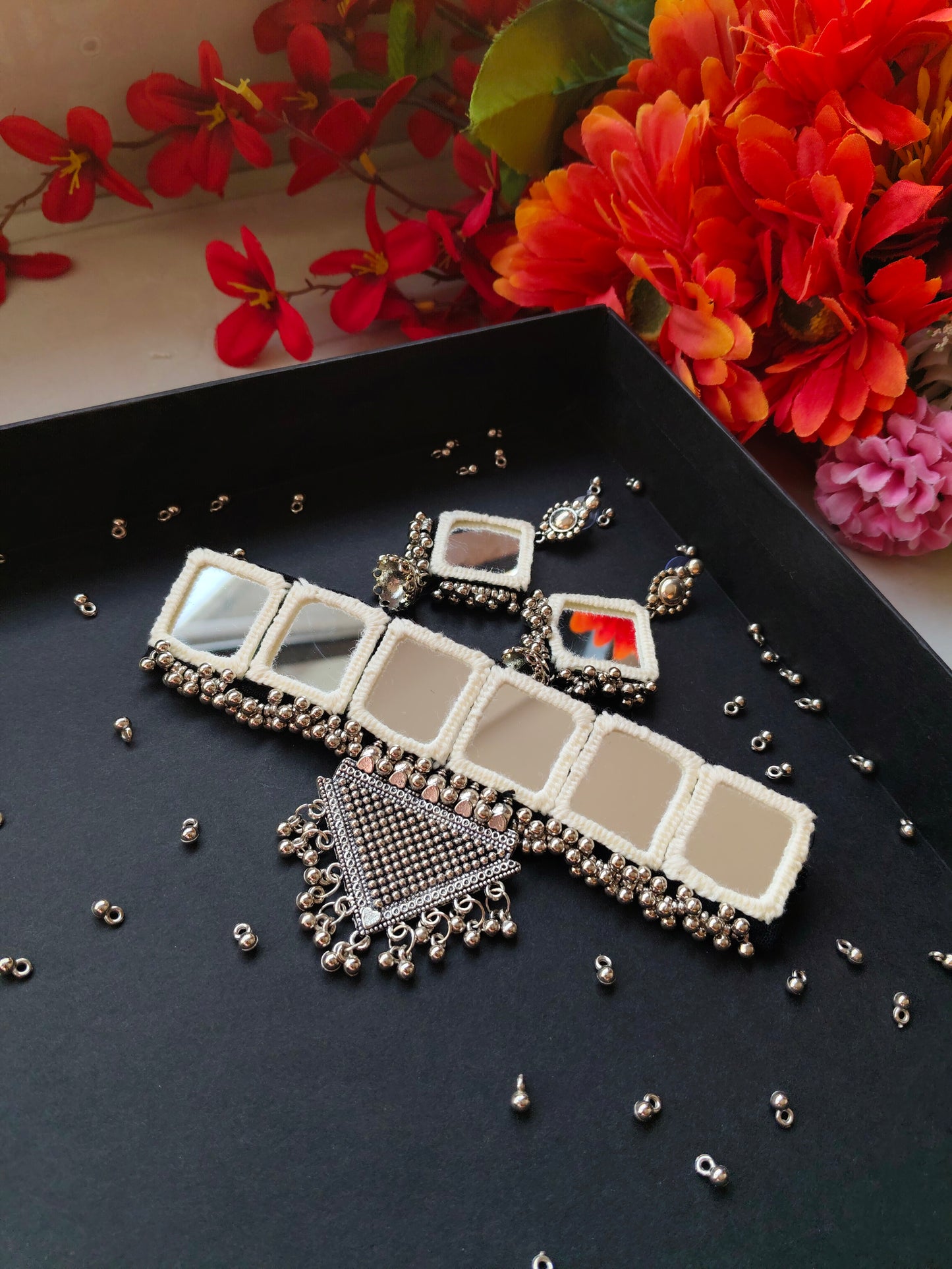 Single Colored Mirrorwork necklace Set