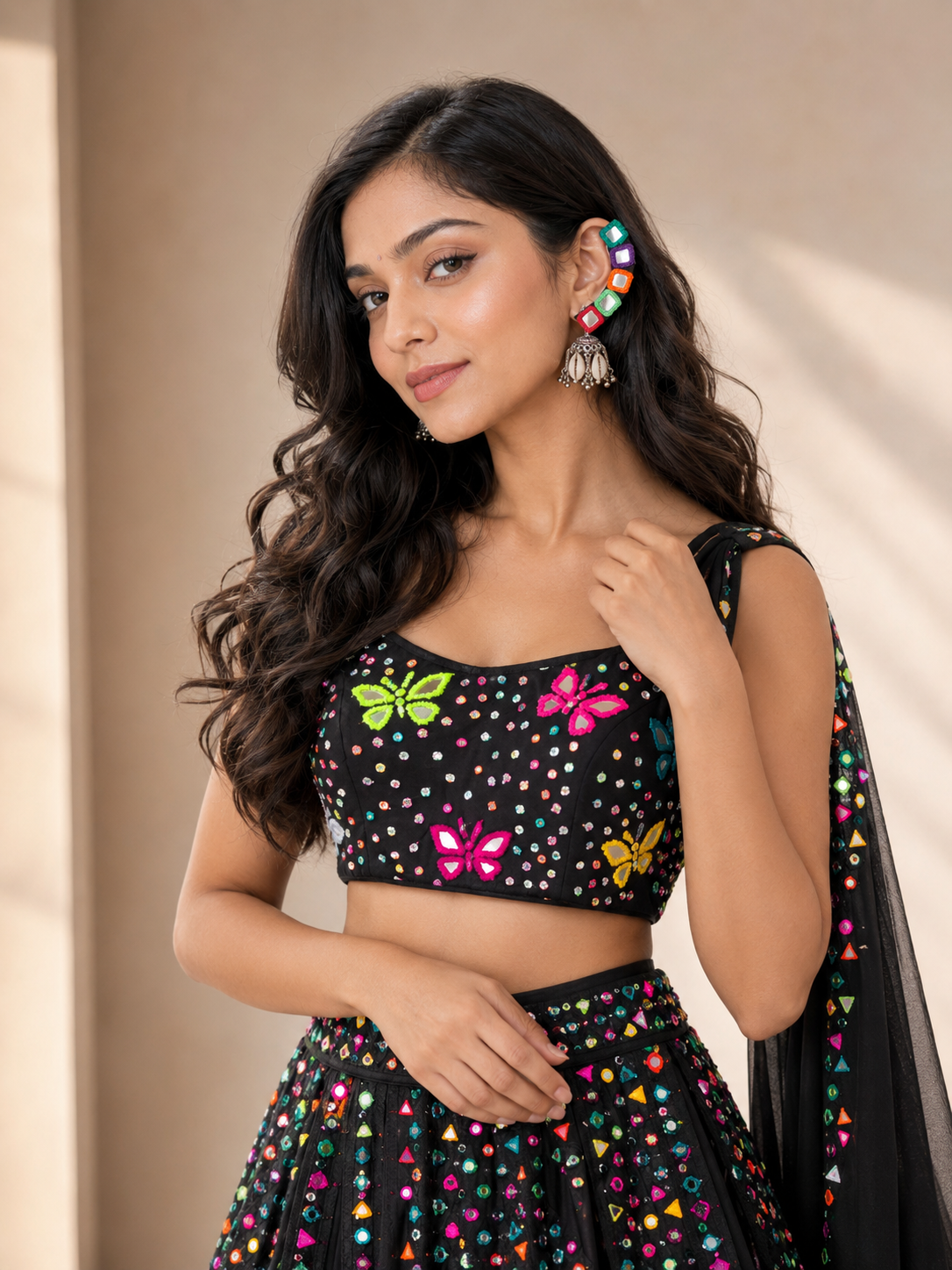 Navratri Earcuff Earrings | Navratri Special Handmade Multicolor Mirror Work Ear Cuffs | Trendy Garba & Dandiya Earrings | Handcrafted Navratri Jewellery